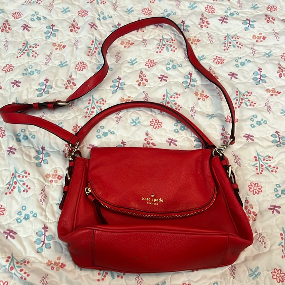Red Kate Spade Handbag Shoulder Purse Leather Detachable Strap Designer